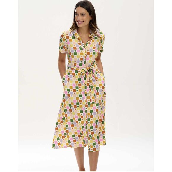 Sugarhill Brighton Lauretta Midi Shirt Dress in Multi, Floral Checkerboard - Picture 1 of 9